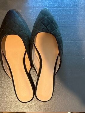 LOFT Quilted Pointed-Toe Black Slip-On Mules